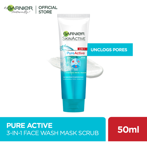 Garnier Skin Active 3 in 1 Pure Active Wash + Scrub + Mask 50ml