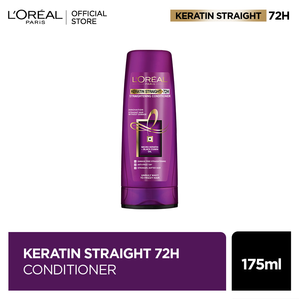 L'Oreal Paris Elvive Keratin Straight 72H Conditioner 175 ml - For Straight Smooth Hair